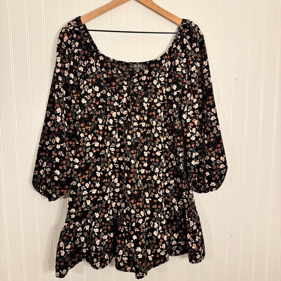 Lily Rose Women’s Black Floral Long Sleeve Cinch Front Baby Doll Dress Size XS - Picture 2 of 14